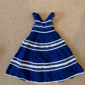 Mini Boden Kids' Tiered Twirly Ric Rac Dress, Sapphire Blue, Size 3-4Y